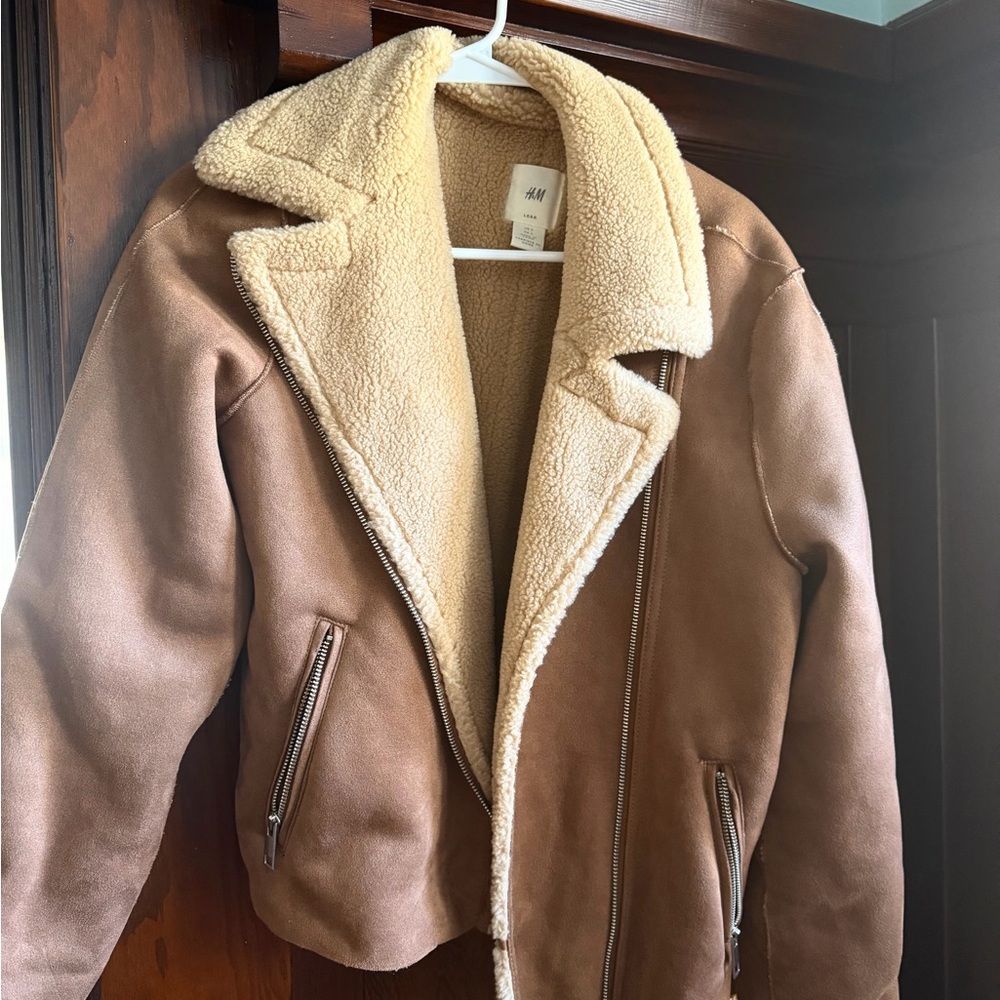H&M Women's Tan Faux Suede Fleece Jacket